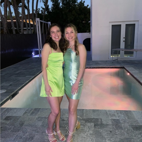 Lace Up Back Satin Cami Dress Lime Green size 6 - Picture 5 of 7